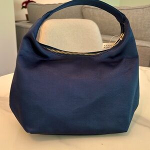 Beautiful navy satin with gold zipper shoulder/hand bag. Elegant BNWT